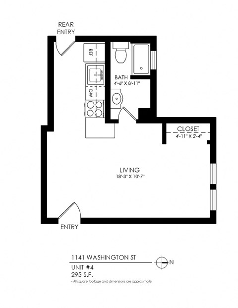 Floor plan for studio, 1 bath, 365 sqft